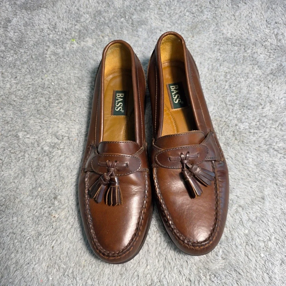 VTG Bass Tassel Loafers Brown Leather Kiltie Moc Toe Mens 10.5 M Excellent